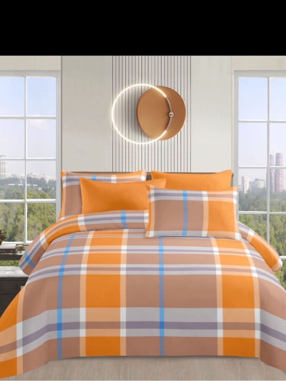 Orange Plaid Comforter Set - Soft Modern Bedding